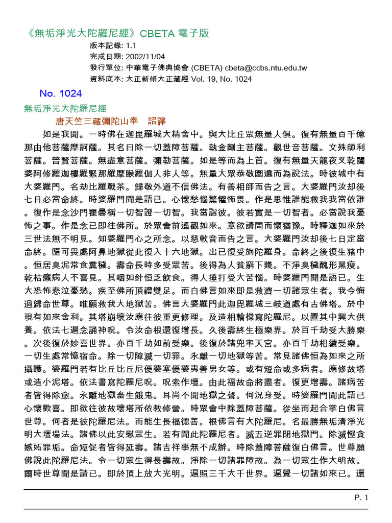 《無垢淨光大陀羅尼經》CBETA 電子版 | PDF