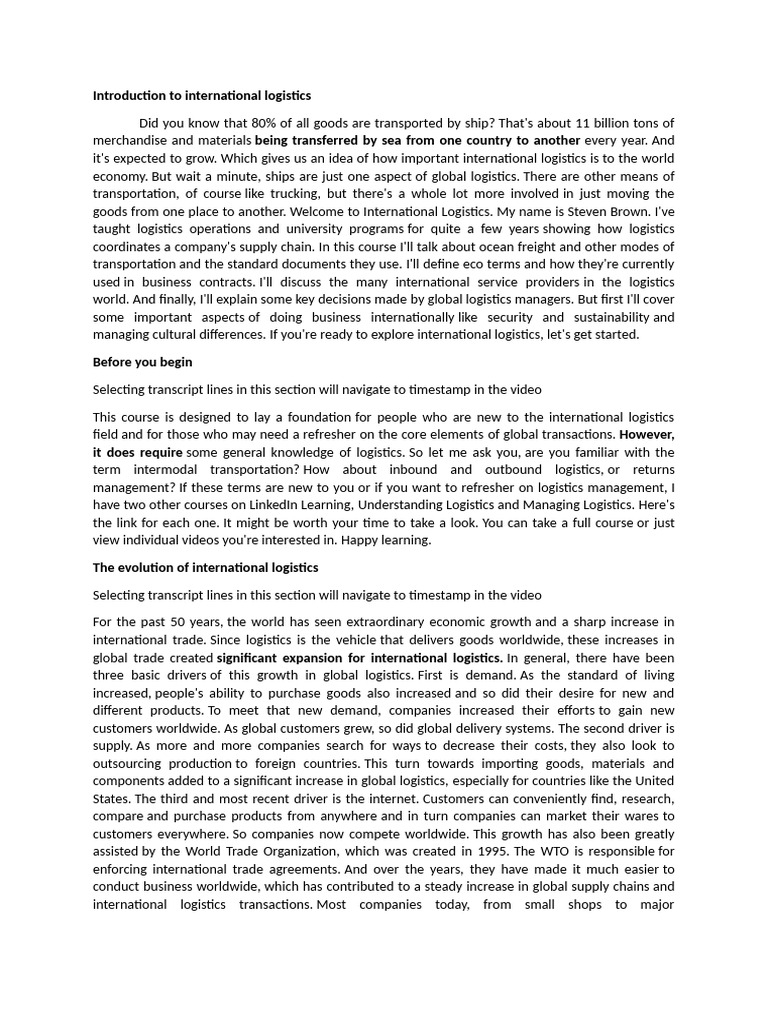 Essentials of International Logistics | PDF | Cargo | Supply Chain ...