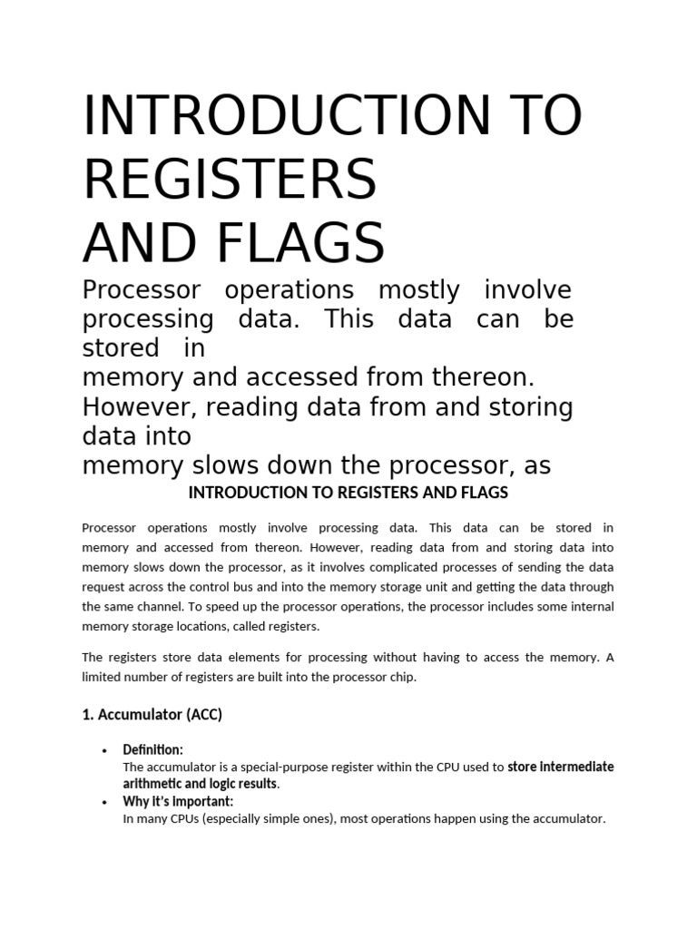 Less - 4 Introduction To Register and Flags | PDF | Central Processing ...