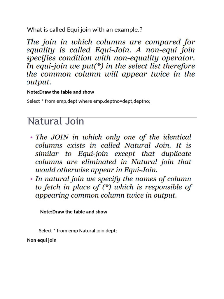 Equi Join and Non-Equi Join Explained | PDF
