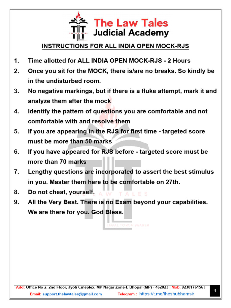 All India Open Mock RJS Instructions | PDF | Lawsuit | Justice