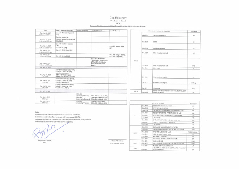 MCA Revised TT April 2025 | PDF