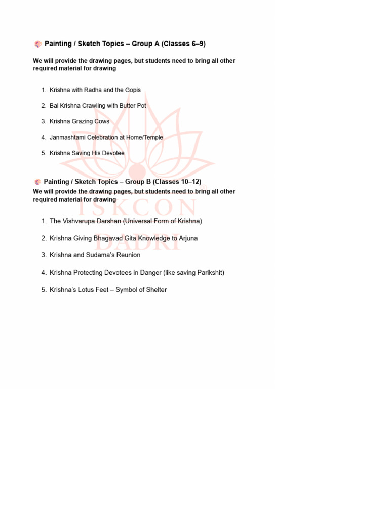 Sketch & Painting Topics | PDF