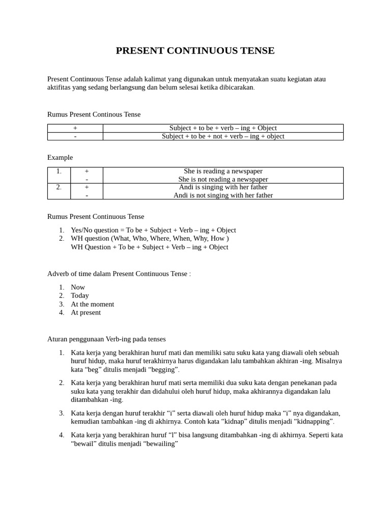 Panduan Present Continuous Tense | PDF
