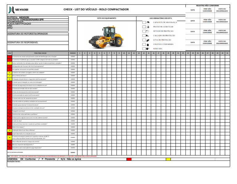 Check-list Diário de Veículo Compactador | PDF | Veículos