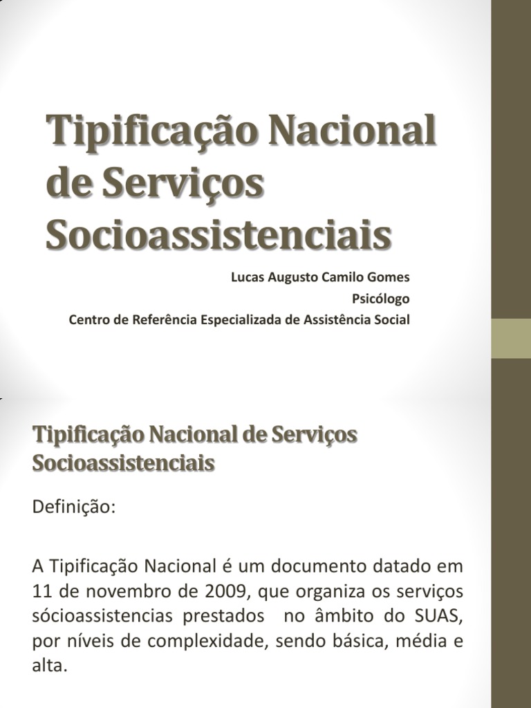 Tipificação Nacional de Serviços Socioassistenciais | PDF | Família ...