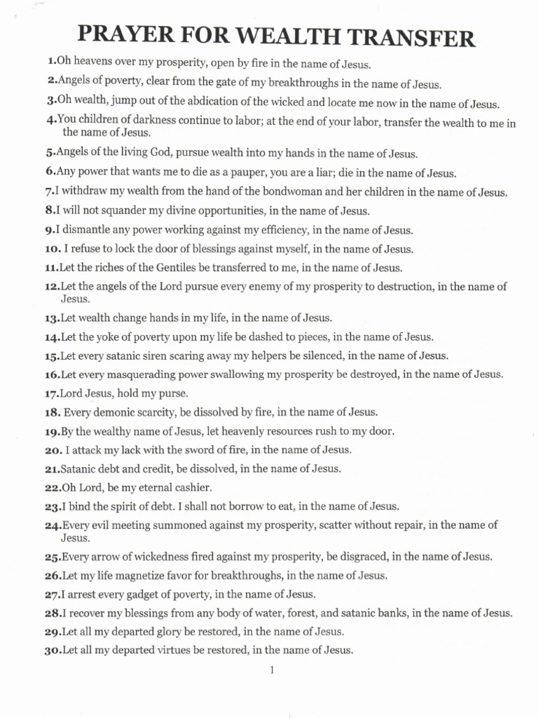 Prayer For Wealth Transfer | PDF