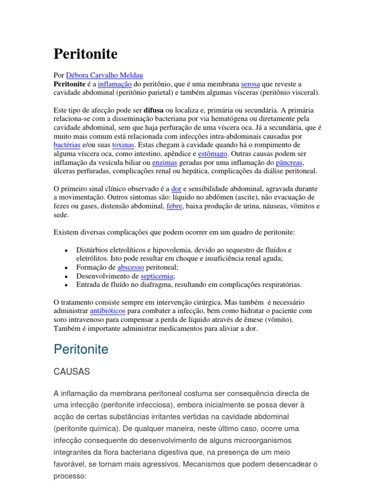 Peritonite: Causas, Sintomas e Tratamento | PDF | Infecção | Peritônio