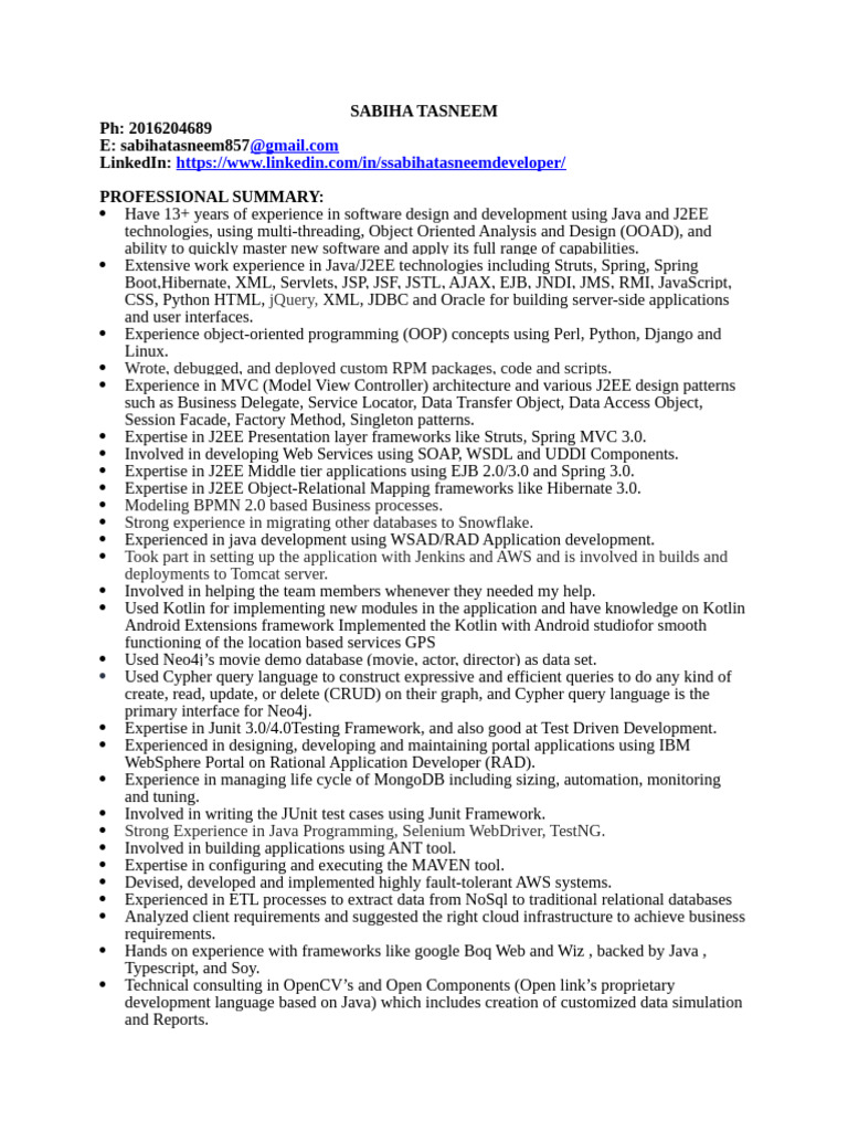 Senior Java Developer with 13+ Years Experience | PDF | Spring ...