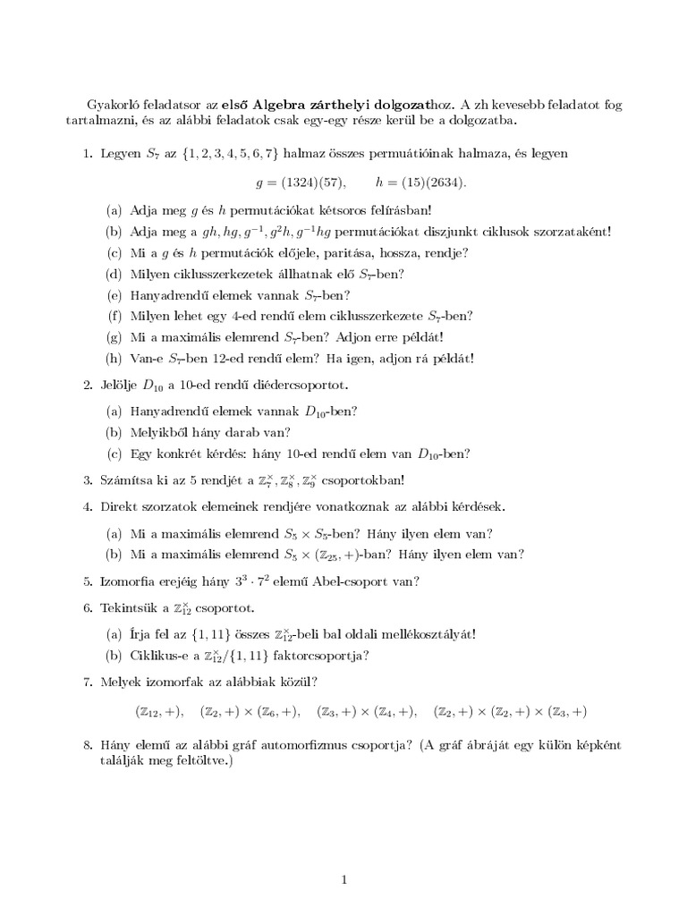1 Alg ZH - Minta | PDF