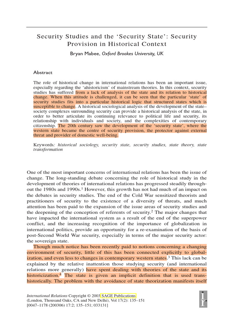 Historical Context of Security Studies | PDF | Civil Society | Sociology
