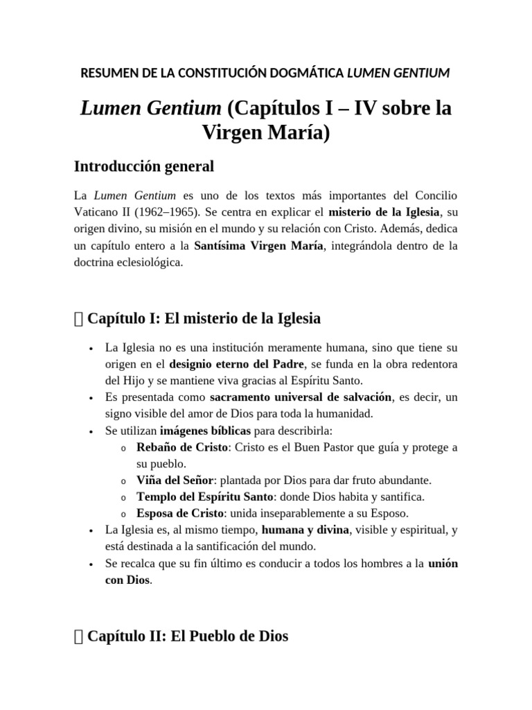 Resumen de La Constitución Dogmática Lumen Gentium Tona | PDF | Iglesia ...