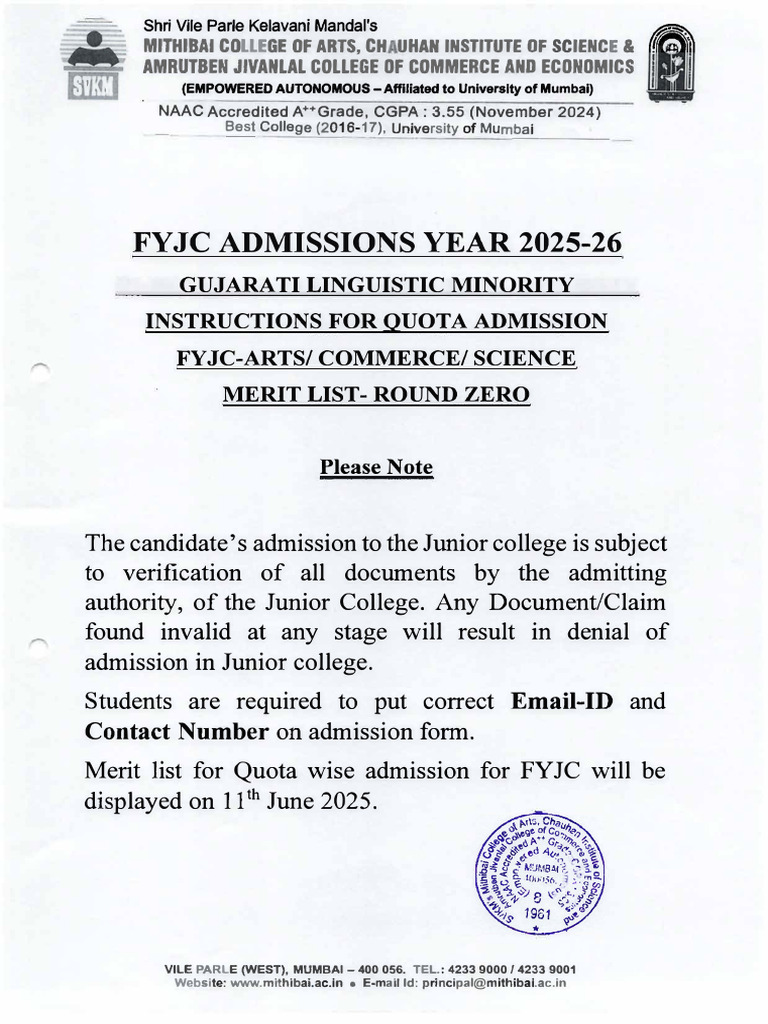 FYJC Admissions 2025-26 Guidelines | PDF