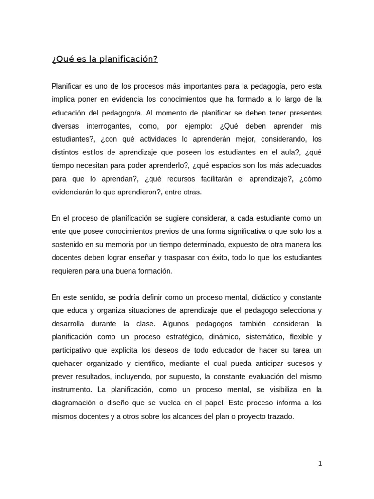 Tipos y Importancia de la Planificación Educativa | PDF | Enseñando ...