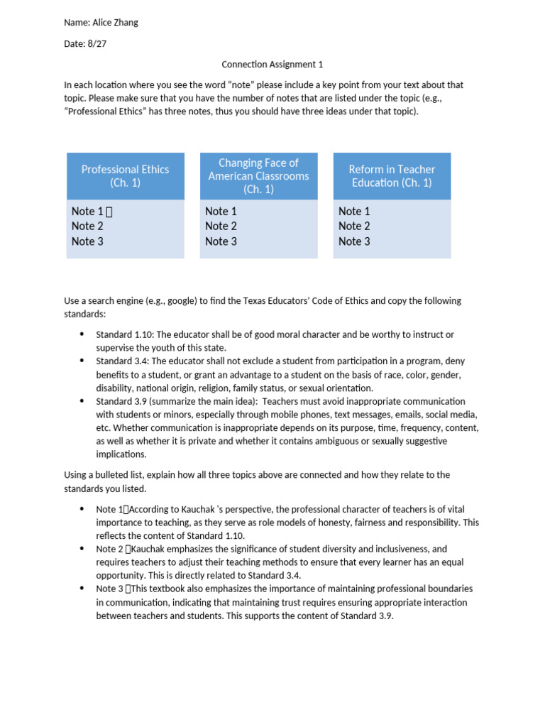 Connections Assignment 1 Org | PDF | Teachers | Learning