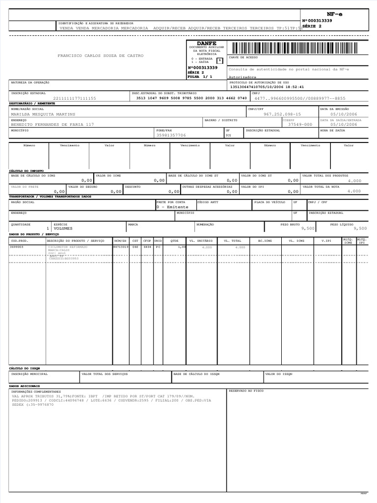 Nota Fiscal Mobilete Caloi | PDF | Recibo