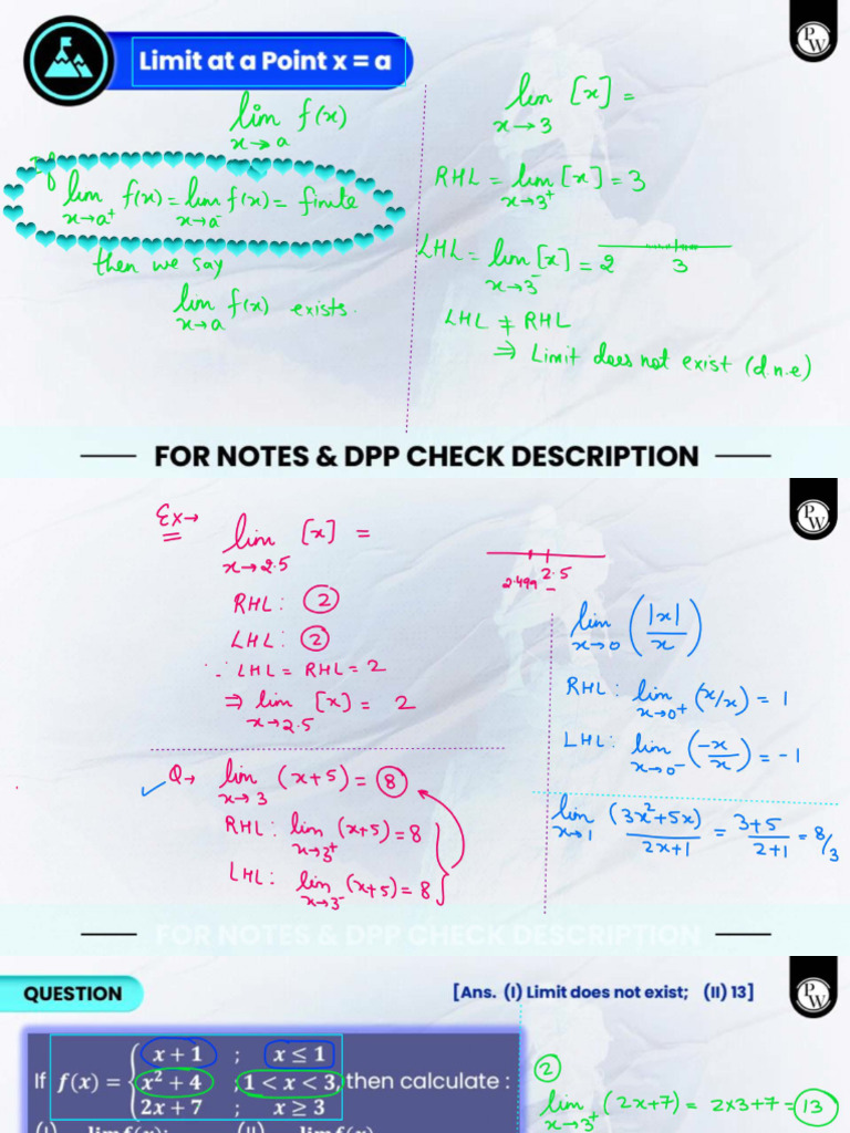 Limits, Continuity, and Differentiability Class Notes Manzil JEE-Invert ...