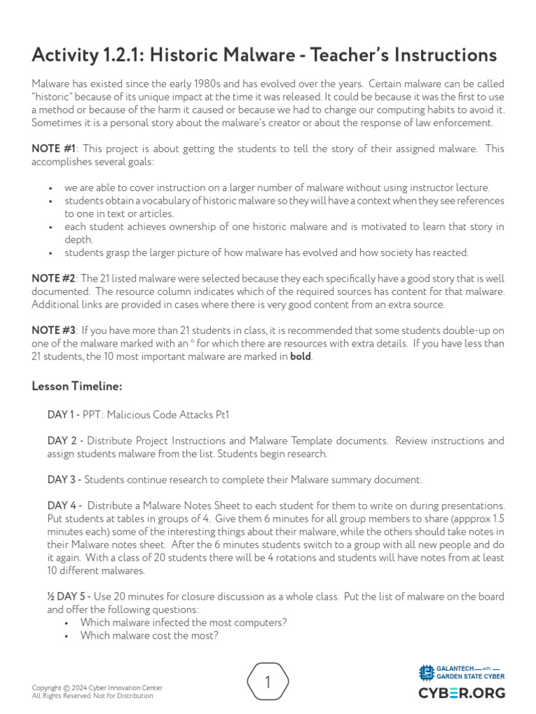 Historic Malware Research Project Guide | PDF | Malware | Cyberwarfare