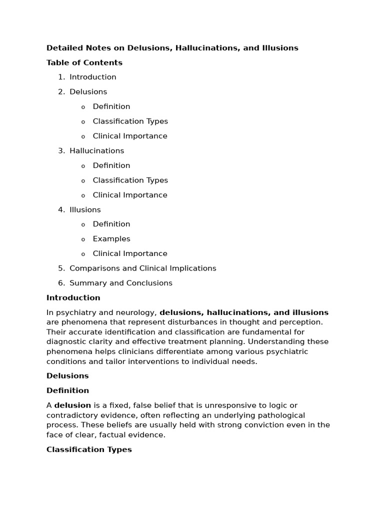 Delusion Hallucination Illusion | PDF | Hallucination | Delusion