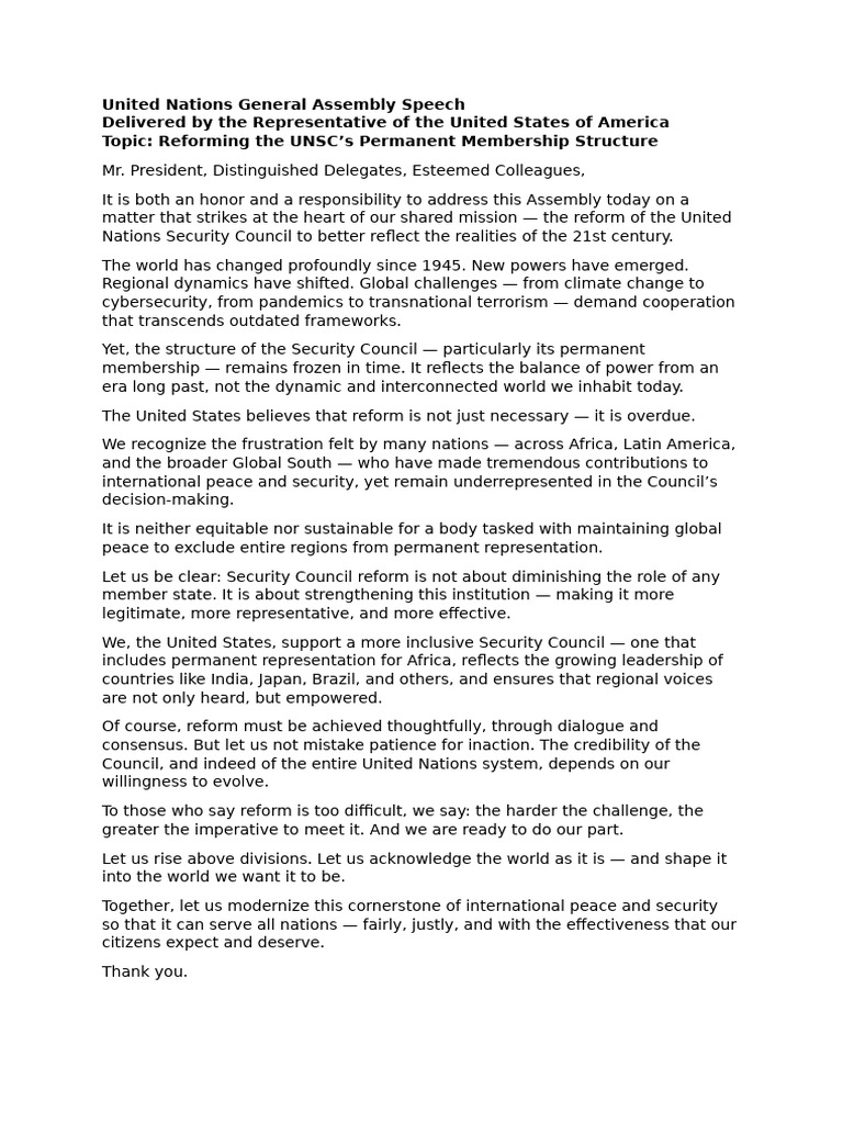 United Nations General Assembly Speech | PDF | United Nations Security ...