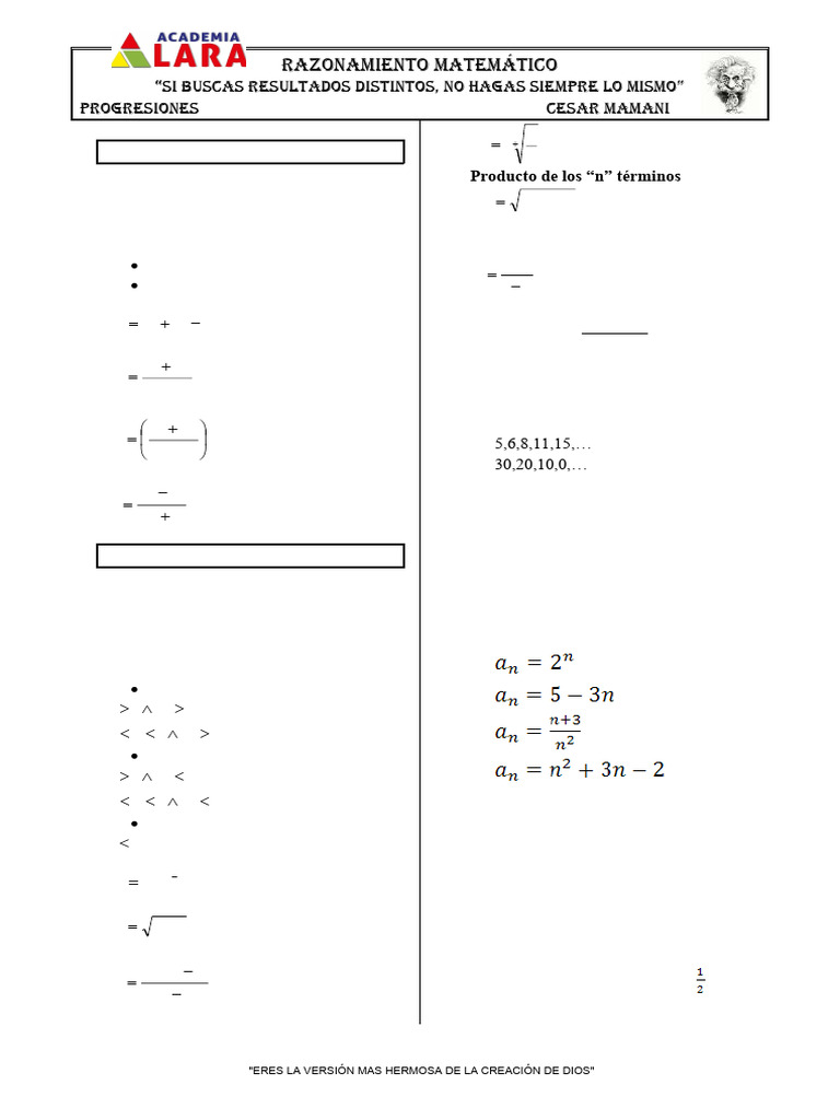Progresiones Aritméticas y Geométricas | PDF | Secuencia | Aritmética