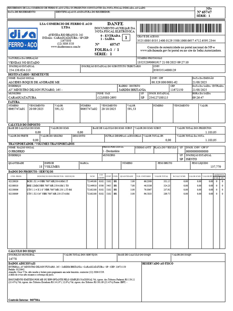 Nota Fiscal Eletrônica Detalhada | PDF | Recibo | Documentos empresariais