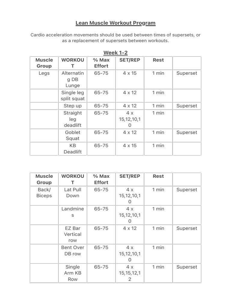 Lean Muscle Workout Plan PDF | PDF | Physical Exercise | Physical Fitness
