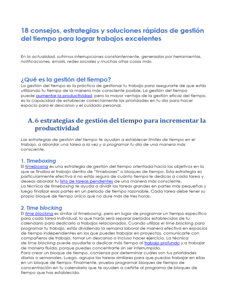 18 Estrategias Efectivas de Gestión del Tiempo | PDF | Gestión del ...