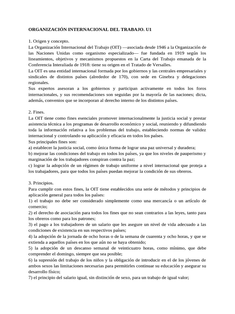 Historia y Funciones de la OIT | PDF | Organización Internacional del ...