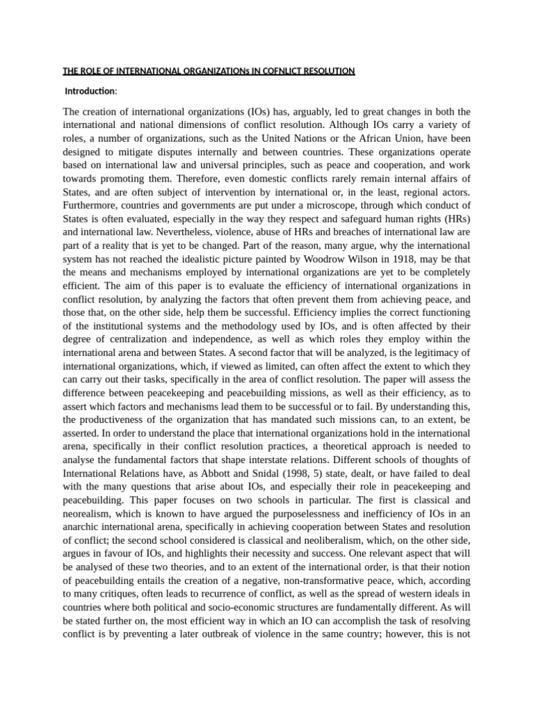 The Role of International Organization | PDF | Peacebuilding | Peacekeeping