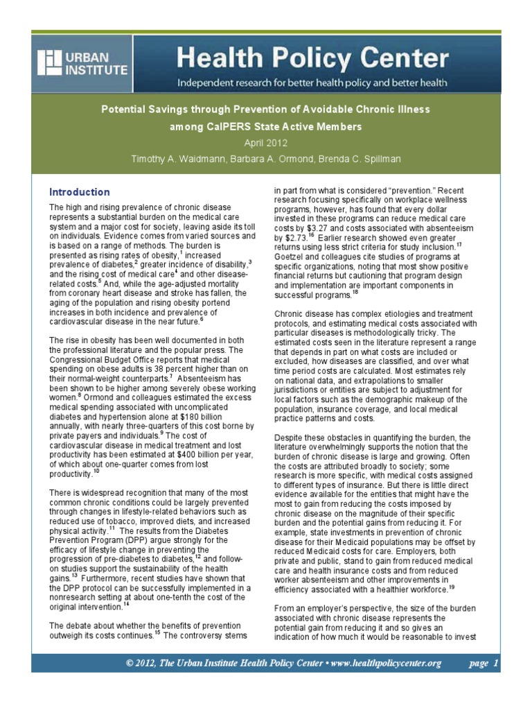 Potential Savings Through Prevention of Avoidable Chronic Illness Among