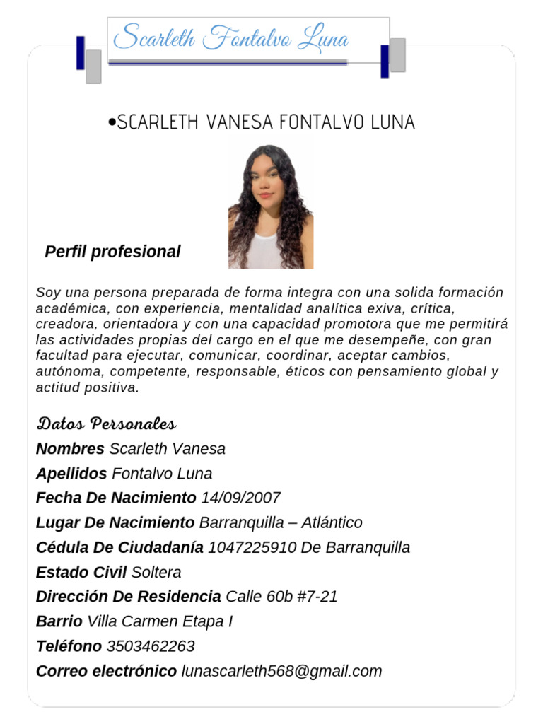 Perfil Profesional de Scarleth Fontalvo | PDF