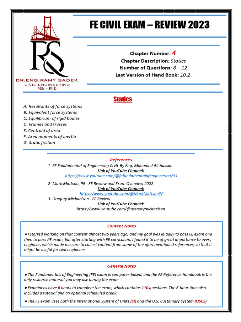 FE Civil Exam Review: Statics 2023 | PDF