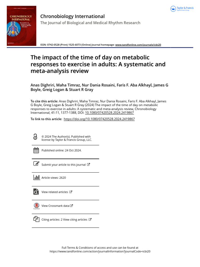 The Impact of The Time of Day On Metabolic Responses To Exercise in ...