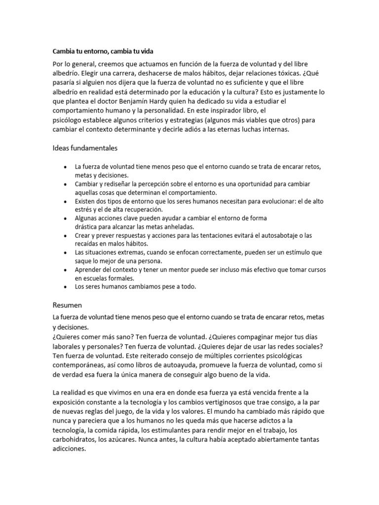 Cambia tu entorno, transforma tu vida | PDF | Aprendizaje | Libre albedrío