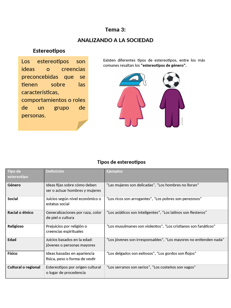 Tipos de Estereotipos en la Sociedad | PDF | Estereotipos | Género