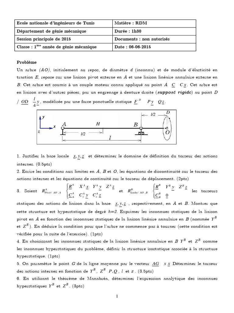 Analyse statique d'un arbre en RDM | PDF | Physique appliquée et ...