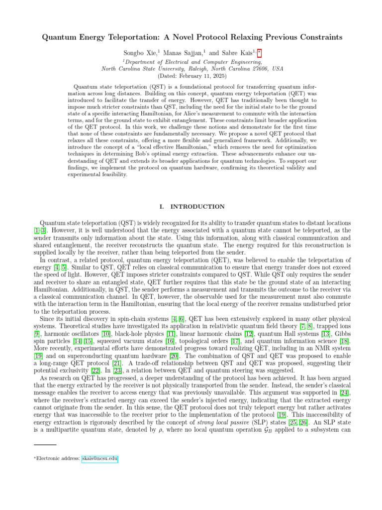 Relaxed Constraints in Quantum Energy Teleportation | PDF | Quantum ...
