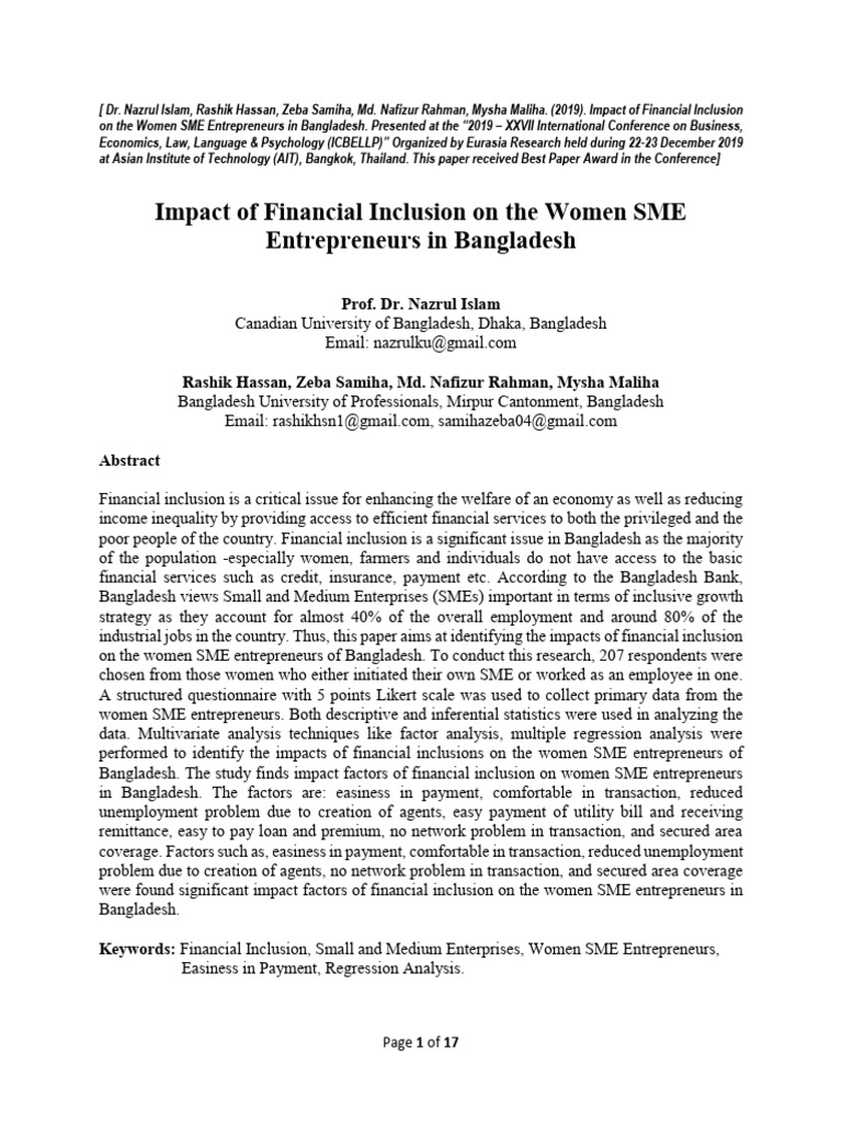 Financial Inclusion's Impact on Women SMEs | PDF | Statistics ...