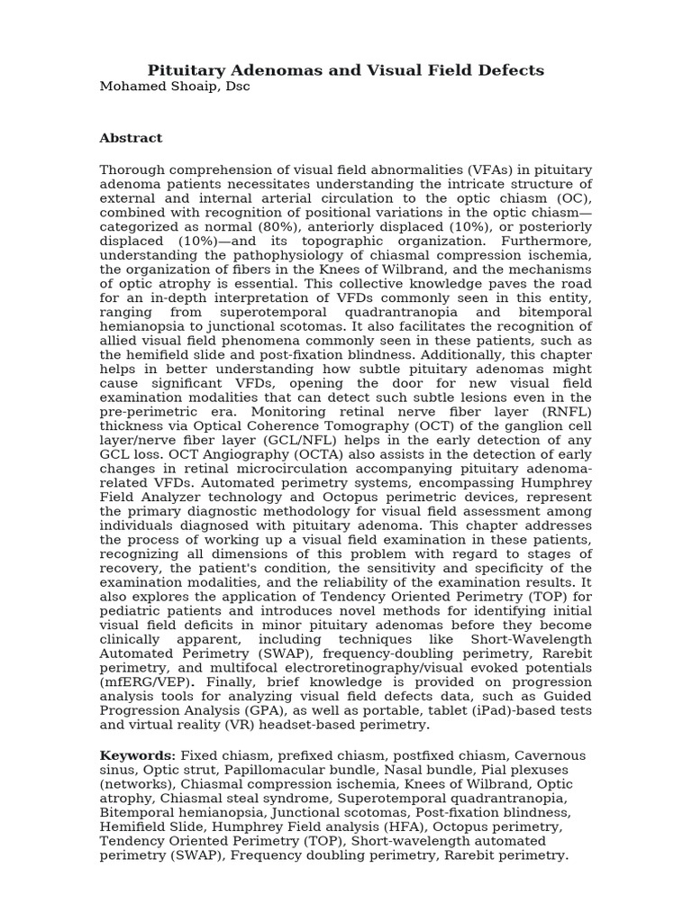 Visual Field Defects in Pituitary Adenomas | PDF | Nervous System ...