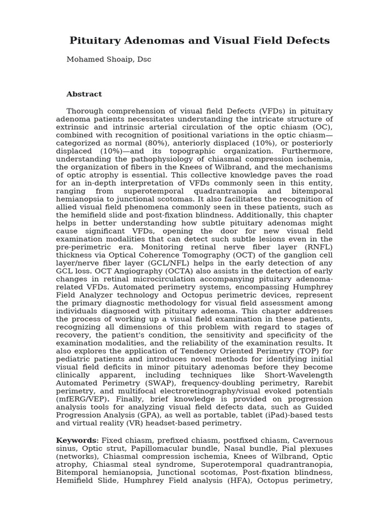 Book Chapter Rephrase (Pituitary Adenomas and Visual Field Defects ...