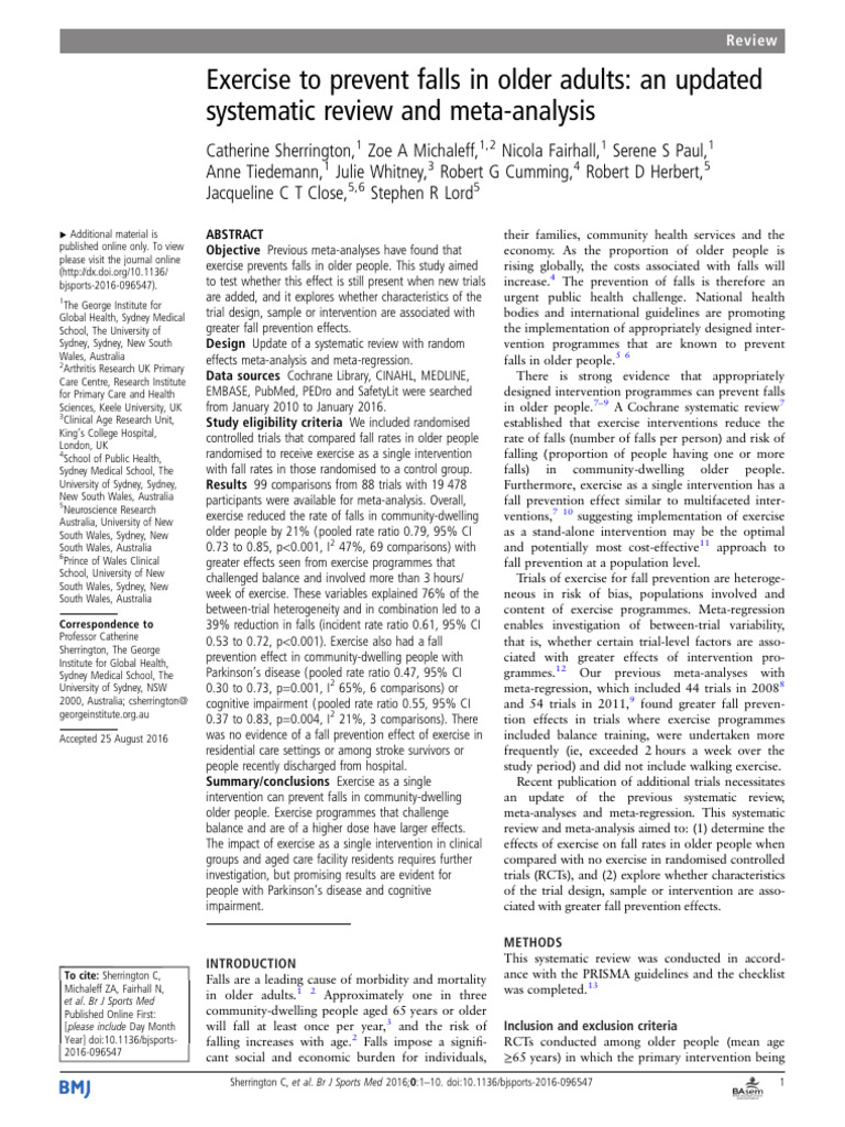 Exercise To Prevent Falls in Older Adults An Updated Systematic Review ...