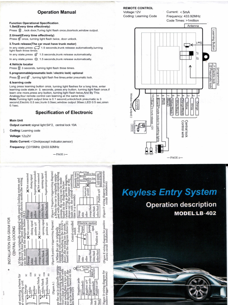 LB-402 Keyless Entry Installation Guide | PDF | Electronics ...