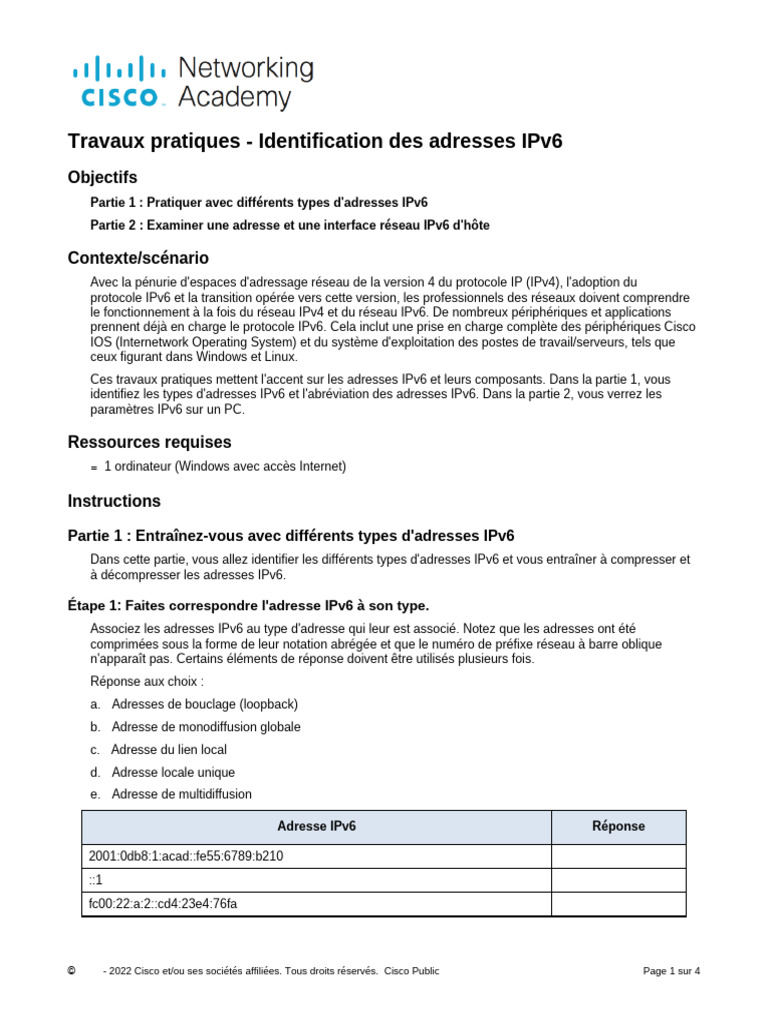 Identification des adresses IPv6 en pratique | PDF | I Pv6 | Adresse IP