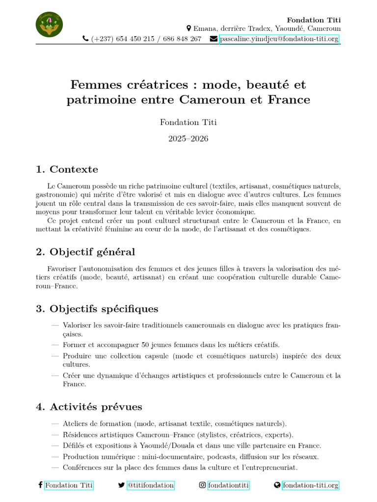 Autonomisation des femmes créatrices au Cameroun | PDF | France | Cameroun