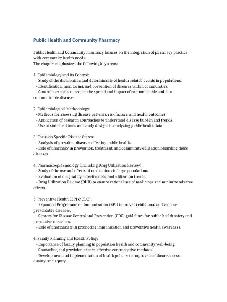 Community Pharmacy in Public Health | PDF