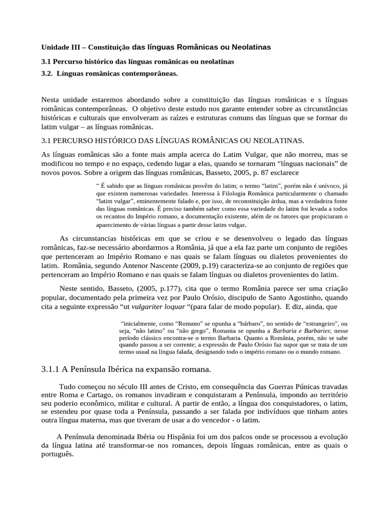 História das Línguas Românicas | PDF | Latim | Português (idioma)