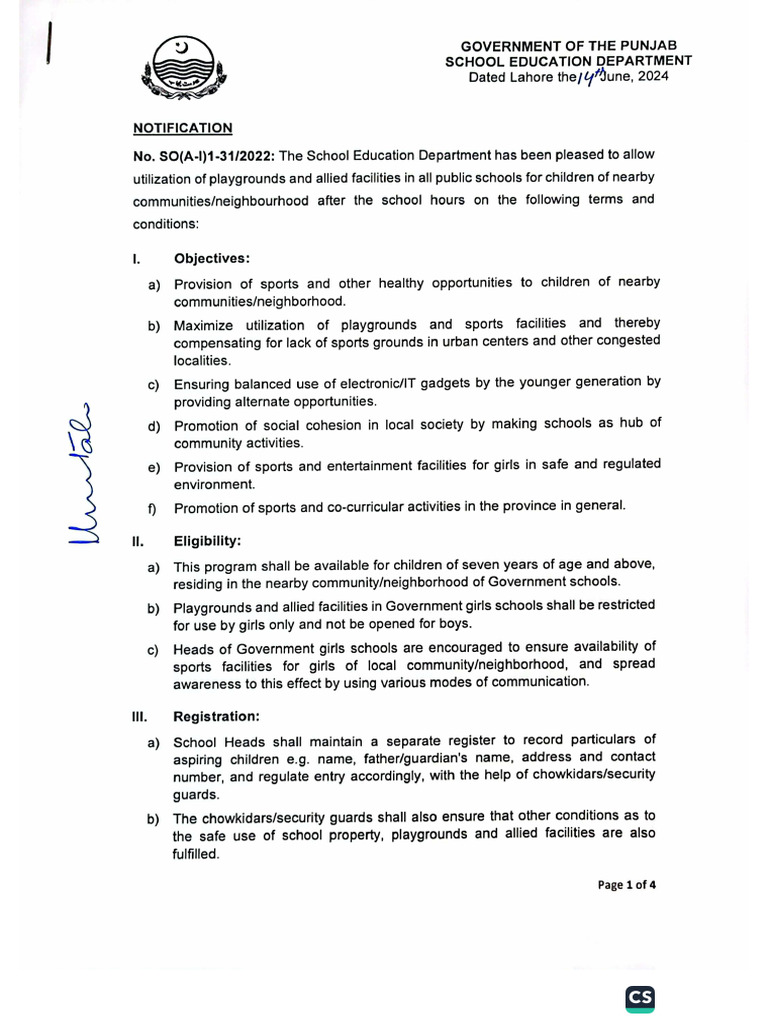 SOPs For The Use of Playgrounds of Public Schools | PDF