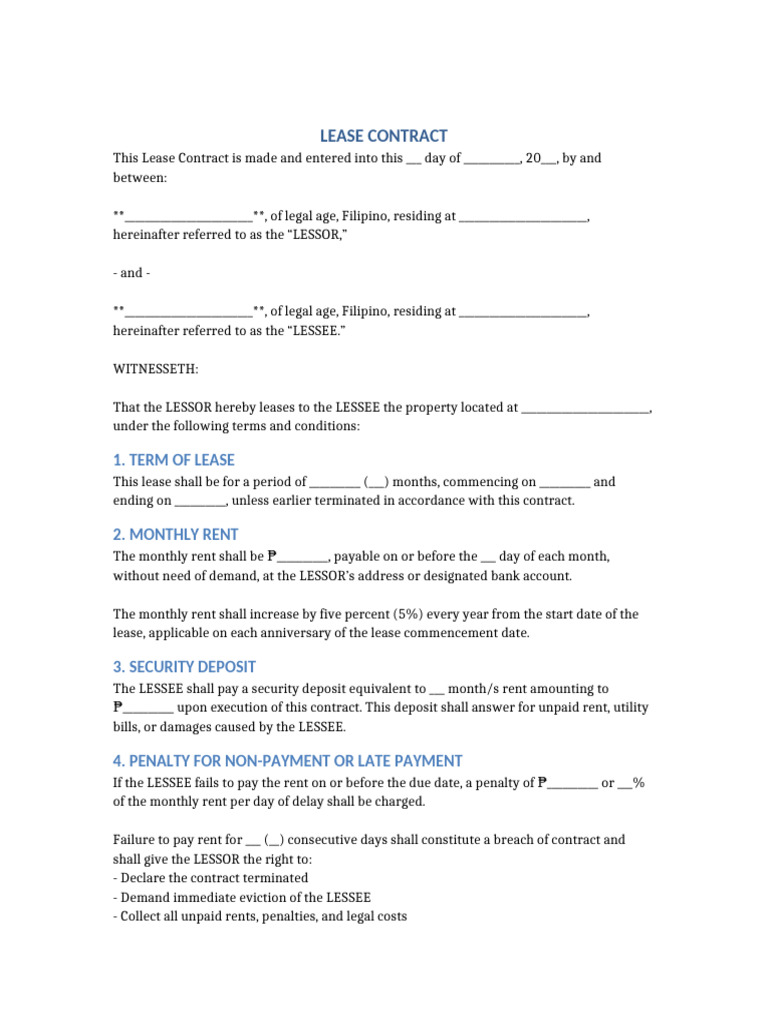 Residential Lease Contract Template | PDF | Lease | Civil Law (Legal ...
