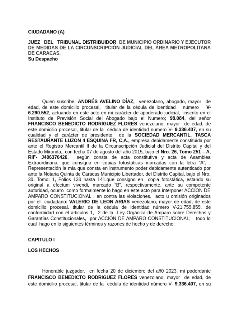 Acción de Amparo Constitucional en Arrendamiento | PDF | Habeas corpus ...